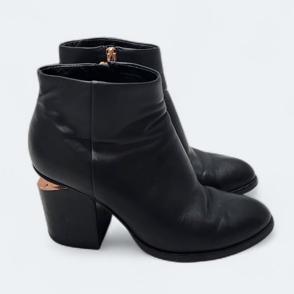 Alexander Wang Gabi Booties Rose Gold Black Leather Cutout 38.5